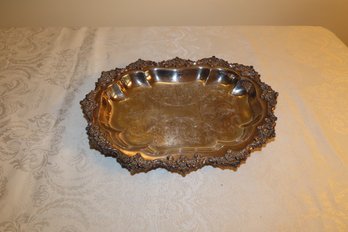 Oblong Silver Tray With Fluted, Decorative Edges, 11 X 8.5, 1 Deep