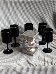 Lenox Wine Glasses Black 6in And Silver Millennium Ball 2000