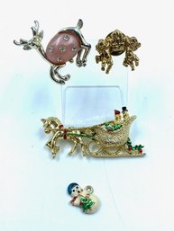 Vintage Assorted Goldtone Holiday Jewelry Pieces