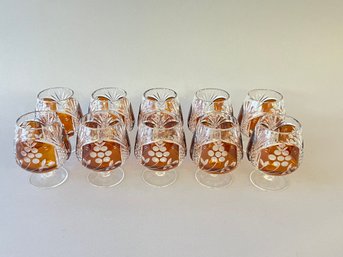 Set Of 10 Polish Amber Cut To Clear Crystal Snifters