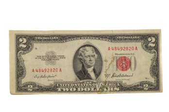 1953-A Two Dollar Bill With Red Seal