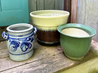 A Trio Of Glazed Ceramic Planters