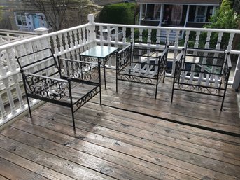 Lot (2 Of 2) Vintage MCM / Midcentury GALLO ORIGINALS - 3 Wrought Iron Armchairs & Table / Glass Top - AMAZING