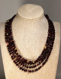 68' Long Antique Genuine Garnet And Solid Gold Beaded Elongated Necklace