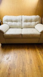 White Vinyl Leather Loveseat