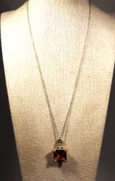 Very Fine Sterling Silver Chain Necklace W Topaz Pendant W Palldium