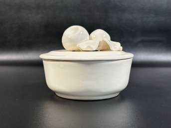 A Vintage Trinket Dish In White With Fruited Lid, Wade Of California