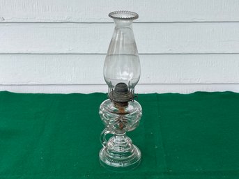 Antique Sandwich Glass Oil Lamp With Banner Burner