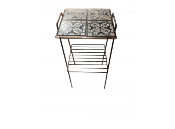 Vintage B&W Tiled Metal Plant Stand/table