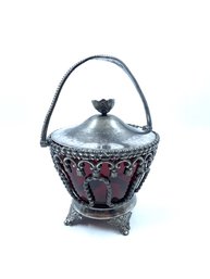 Vintage Ruby Red Glass & Silver-plated Vessel