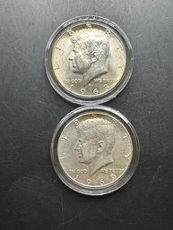 2 Silver Kennedy Half Dollars 1968-D, 1969-D