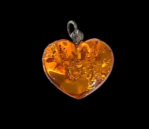 Sterling Silver Amber Color Heart Pendant