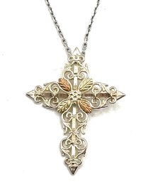 Gorgeous Black Hills C. Co 12K Gold And Sterling Silver Ornate Cross Pendant Necklace