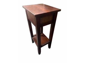 Tall End Table With Woven Wicker Inlay