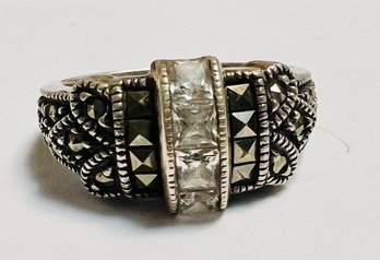 VINTAGE DESIGNER JUDITH JACK STERLING SILVER MARCASITE AND CRYSTAL RING