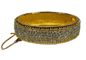 Good Quality Gold Tone Rhinestone Hinged Cuff Bracelet