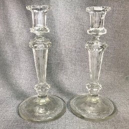 Fabulous Pair Of Antique Heavy French Etched Crystal Candlesticks - Fine Quality - Consignor Paid $950