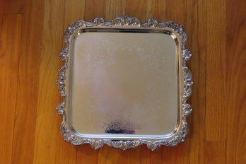Square Silverplate Tray Marked Royal English By Wallace On 4,  Tall Feet.  Tray Measures 14 X 14