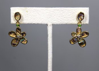 Designer Gold Over Sterling Silver Flower Form Earrings Having Gemstones