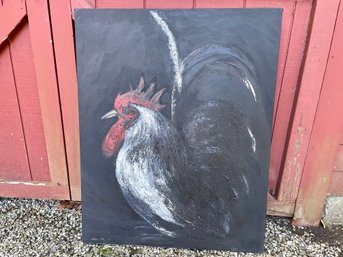 Black White & Red Cockerel Oil Painting By Patti Hirsch, Gallery Price $2300