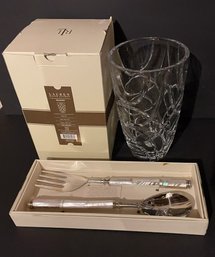 New Ralph Lauren Royalton Vase & Lauren Pearl Salad Servers