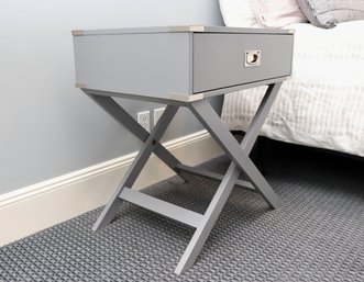 Grey Marotta Nightstand Retail $260 Modern Campaign-Style Side Table With Drawer And X-Base