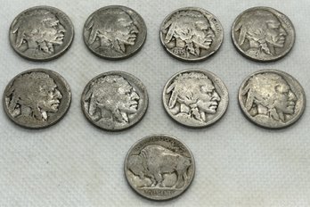 Lot Of 9 Early BUFFALO NICKELS- Pre War United States Coinage