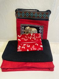 Red And A Black Clutch, Silk Tissue Holder, Small Shoulder Purse And A Beautiful Elephant Too.