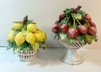 2 Vintage E & R Gold Crown? Porcelain Fruit Baskets Made In Italy