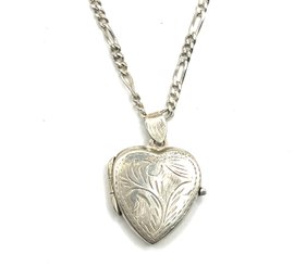 Vintage Mexican Sterling Silver Chain With Etched Heart Locket