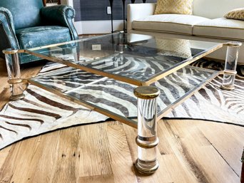 A Vintage Deco Revival Coffee Table In Brass, Lucite And Glass - Glam And Fabulous!