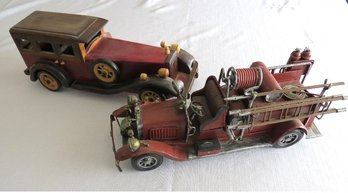 A Vintage Larger Sized Classic Car And Metal Firetruck