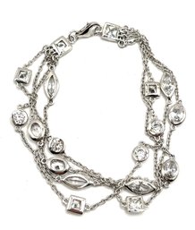 Beautiful Sterling Silver Four Strand Clear Stones Bracelet