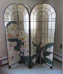 4 Panel Folding Screen Or Room Divider - Asian Design On One Side, Mirrored Art Nouveau Style On The Other