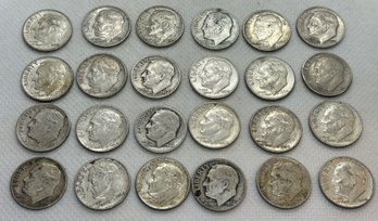 Large Lot Of 24 90 Silver ROOSEVELT DIMES- Good Circulated Condition