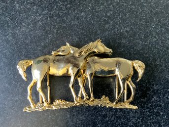 Large Entwining Horse Belt Buckle Signed Mimi Di N