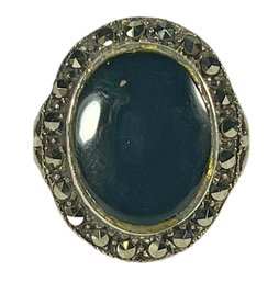 Sterling Silver Black Onyx Marcasite Ladies Ring About Size 7