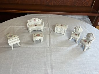 Tiny Vintage 1950s Hand-Painted Porcelain Dollhouse Furniture