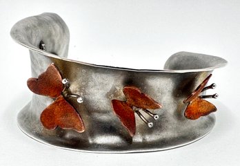 New In Box Rare Hector Salago Sterling Silver & Copper Butterfly Cuff Bracelet, Mexico