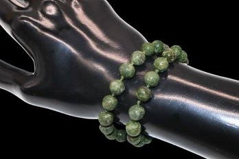 Vintage Sterling 2 Rounds Green Beads Bracelet