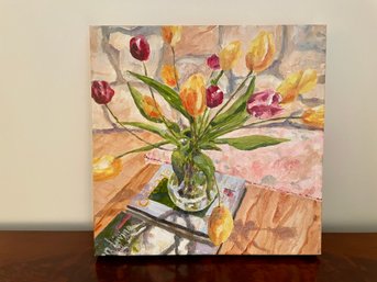 Christina Tugeau (American, 20th Century) Oil Painting Of A Tulip Floral Arrangement
