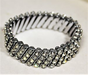 Vintage White Rhinestone Expandable Bracelet Rhodium Plated