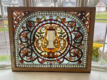 LARGE Vintage Stained Glass Framed Window