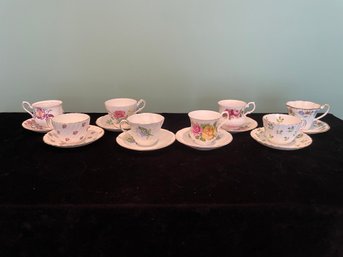 8 Floral Teacups With Saucers