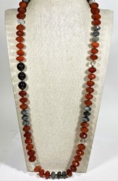 Super Fine Carnelian And Moonstone Faceted Beaded Necklace 28' Long