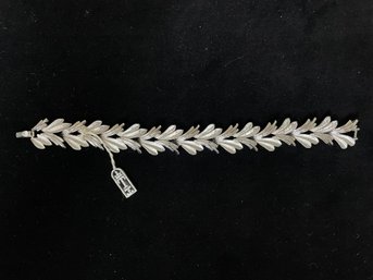 Trifari Silver Etched Leaf Bracelet