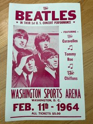 1964 The Beatles At Washington Sport Arena ,  Poster / Window Card 14' X22'