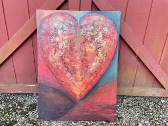 Bold Red Heart With Aqua Background Oil Painting By Patti Hirsch, 26 X 37