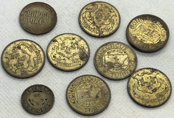 Grouping Of Early Connecticut Transportation Tokens- Several Varieties