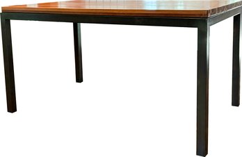 A Modern Bespoke Pressed Teak And Metal Dining Table